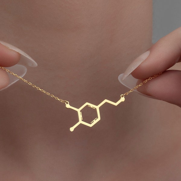 Dopamine Necklace, Sterling Silver Dopamine Pendant, Molecular Jewelry, Motivation Necklace, Science Jewelry, Chemistry Symbol Charm Gift