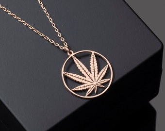 Sterling Silver Hemp Leaf Necklace, Marijuana Pendant, Boho Jewelry