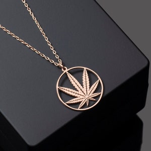 Collier feuille de chanvre en argent sterling, pendentif marijuana, bijoux bohème