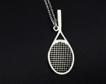 Tennisschläger Halskette, Sterling Silber Tennisschläger Anhänger, Tennis Schmuck, Tennisspieler Geschenk, Sport Halskette, Tennisschläger Anhänger