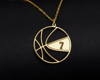 Custom Basketball Pendant, Basketball Necklace in Sterling Silver, Basketball Fan Gift, Jersey Number Necklace, Custom Team Sports Jewelry