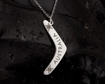 Boomerang Necklace in Sterling Silver, Custom Boomerang Pendant, Australian Gift, Karma Jewelry, Returning Boomerang, Australian Symbol