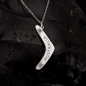Boomerang Necklace in Sterling Silver, Custom Boomerang Pendant, Australian Gift, Karma Jewelry, Returning Boomerang, Australian Symbol