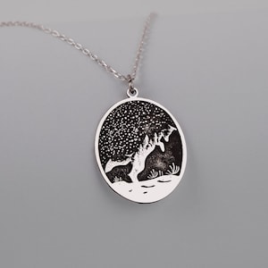 Fox Necklace in Starry Night, Fox Jewelry in Sterling Silver, Playing Fox Pendsant, Gift for Her, Consellation Necklace, Animal Star Charm