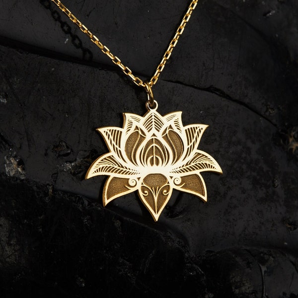 Lotus Flower Necklace, Lotus Jewelry in Sterling Silver, Elegant Lotus Pendant, Gift for Yoger, Buddhist Symbol Pendant, Meditation Necklace