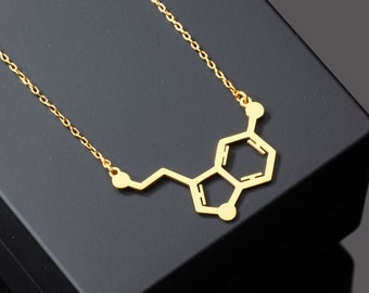 Serotonin Halskette in Sterling Silber, Serotonin Molekül Schmuck, Serotonin Symbol Anhänger, Glück Symbol Halskette, Geschenk für Lehrer für Wissenschaft