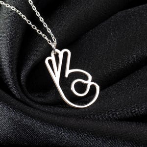 OK Hand Gesture Necklace, Sterling Silver OK Sign Pendant, Ring Gesture Hand Charm, OK Hand Emoji Jewelry, Sign Language Charm, Funny Gift