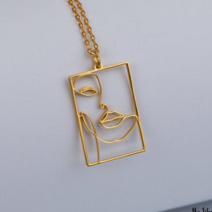 Collier visage de femme, silhouette féminine dessin au trait en argent sterling, cadeau pour elle, bijoux dessin au trait, collier art moderne, pendentif vintage