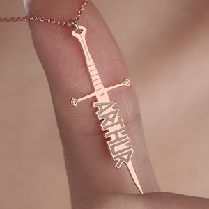 Personalized Sword Necklace, Sterling Silver Sword Jewelry, Custom Knight Sword Pendant, King Arthur Sword, Gift for Him, Personalized Gift