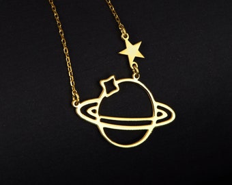 Dainty Saturn Necklace, Sterling Silver Planet Necklace, Space Jewelry, Saturn Jewelry, Gift for Her, Celestial Jewelry, Space Lover Gift