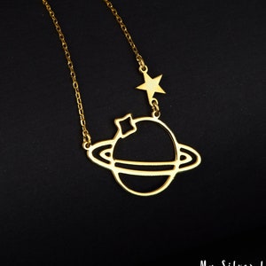 Dainty Saturn Necklace, Sterling Silver Planet Necklace, Space Jewelry, Saturn Jewelry, Gift for Her, Celestial Jewelry, Space Lover Gift