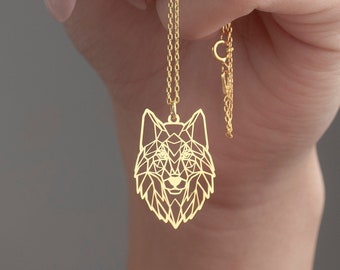 Geometric Wolf Necklace, Origami Wolf Jewelry in Sterling Silver, Wolf Head Pendant, Gift for Her, Animal Charm, Dainty Wolf Necklace