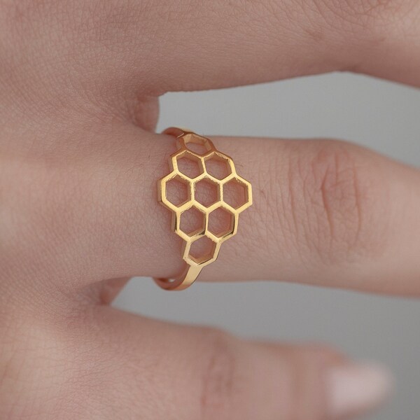 Anello a nido d'ape in argento sterling: fascia esagonale geometrica