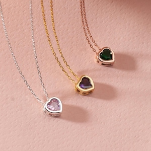 Sterling Silver Heart Necklace with Birthstone: Romantic Gemstone Pendant