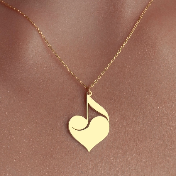 Music Note Heart Necklace, Custom Music Note Pendant in Sterling Silver, Personalized Music Note, Music Teacher Gift, Music Note Jewelry,