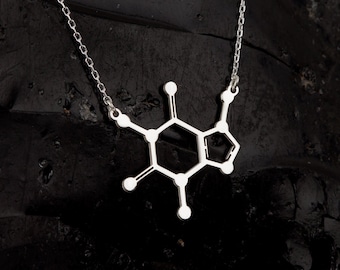 Caffeine Molecule Necklace, Caffeine Jewelry in Sterling Silver, Molecular Pendant, Gift for Him/Her, Science Jewelry, Chemistry Gift