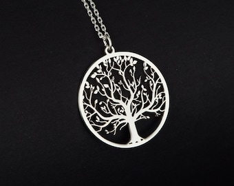 Leafy Tree Necklace, Sterling Silver Tree Jewelry, Round Tree Pendant, Dainty Tree Jewelry, Gift for Mom, Family Tree Charm, Gift for Her