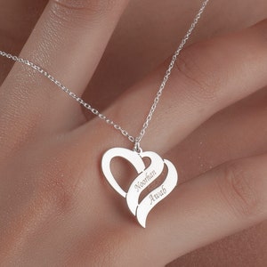 Sterling Silber Personalisierte Doppel Name Herz Halskette Charm für Paare, Benutzerdefinierte Zwei Namen Herz Schmuck, Anhänger für Liebhaber mit Namen