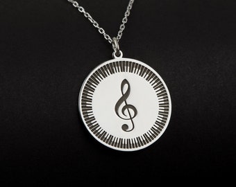 Treble Clef Jewelry, Sterling Silver Treble Clef Necklace, Piano Keys Necklace, Gift for Music Lover, Musician Jewelry, Musician Gifts