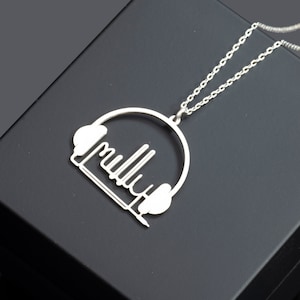 Custom Headphone Necklace, Sterling Silver Headphone Jewelry, Music Inspired Charm, Gift for Music Lover, Headpphone Pendant with Name