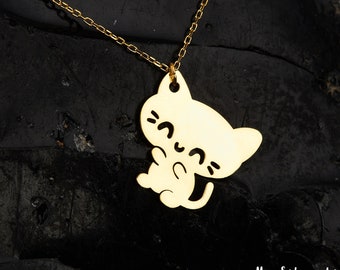 Sterling Silber Kitty Halskette: Gold Kätzchen Anhänger, Geschenk für Katzenliebhaber