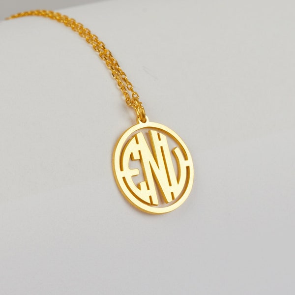 Initial Monogram Necklace, Monogrammed Pendant in Sterling Silver, Gift for Mom, Personalized Monogram Charm, Dainty Large Letter Necklace