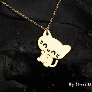 Sterling Silver Kitty Necklace: Gold Kitten Pendant, Cat Lover Gift
