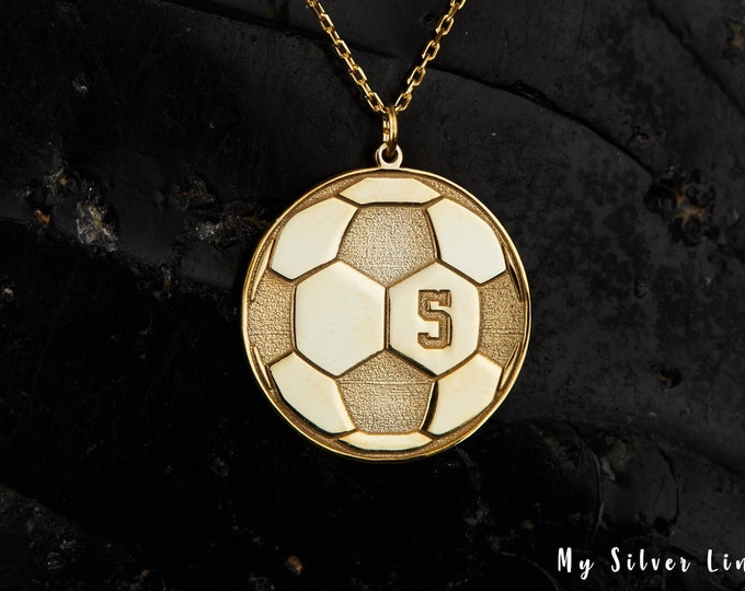 Soccer Necklace, Silver Soccer Ball Pendant, Soccer Team Gift, Jersey Number Necklace, Soccer Charm ,Football Necklace, Sports Jewelry