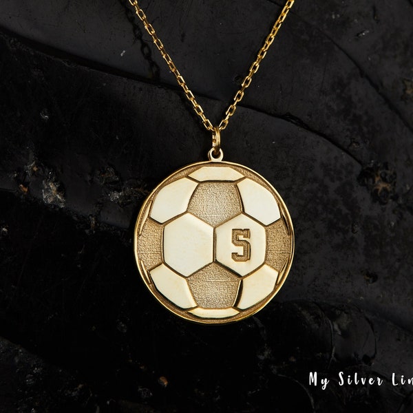 Soccer Necklace, Silver Soccer Ball Pendant, Soccer Team Gift, Jersey Number Necklace, Soccer Charm ,Football Necklace, Sports Jewelry