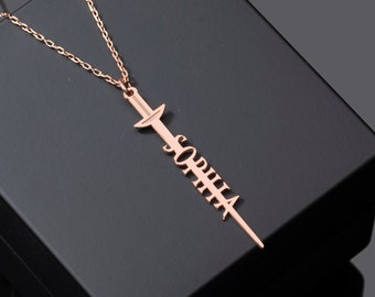 Personalized Sword Necklace, Sterling Silver Epee Sword, Sword Jewelry with Name, Fencing Pendant, Gift for Fencer, Dainty Sword Charm