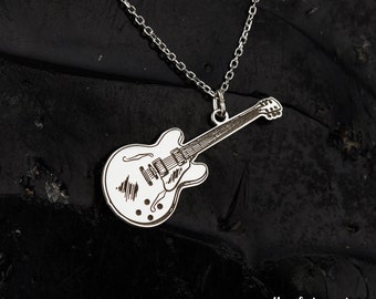 Guitar Necklace in Sterling Silver, Guitar Players Gift, Gift for Him, Guitar Jewelry, Music Lover Gift, Rock Music Pendant, Music Necklace