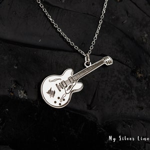 Guitar Necklace in Sterling Silver, Guitar Players Gift, Gift for Him, Guitar Jewelry, Music Lover Gift, Rock Music Pendant, Music Necklace