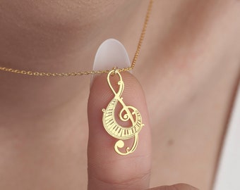 Violinschlüssel Halskette aus Sterling Silber, Musik Note Anhänger, Musiklehrer Geschenk, Violinschlüssel Halskette mit Klaviertasten, Musiker Schmuck Geschenk