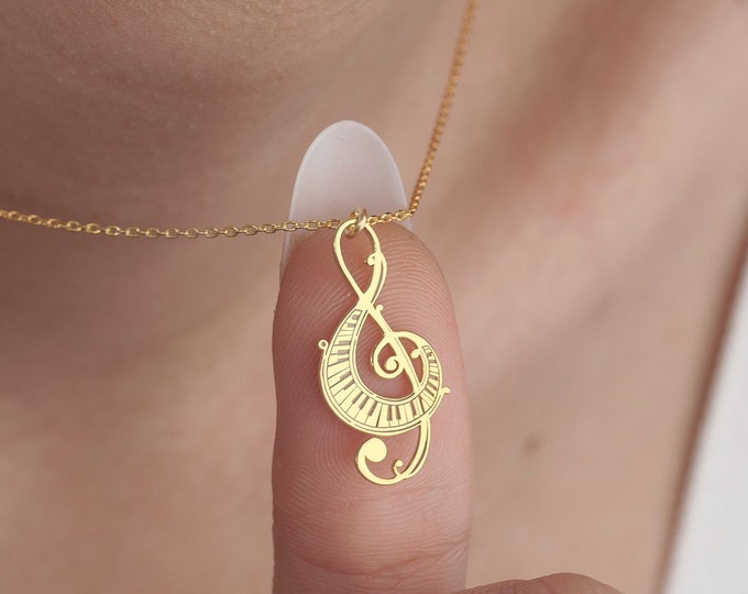 Collier de clé de sol en argent sterling, pendentif note de musique, cadeau de professeur de musique, collier de clé de sol avec touches de piano, cadeau de bijoux de musicien
