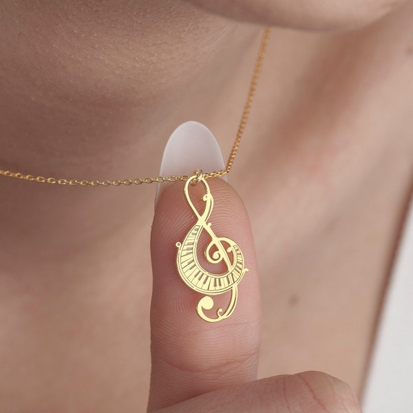 Collar de clave de sol en plata de ley, colgante de nota musical, regalo de profesor de música, collar de clave de sol con teclas de piano, regalo de joyería de músico