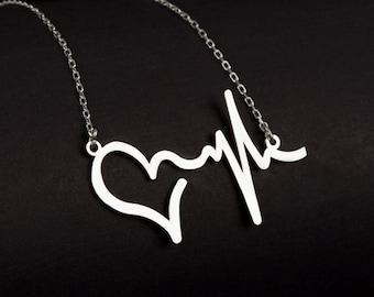 Sterling Silver Heartbeat Necklace: EKG Heart Rhythm Pendant