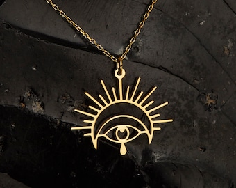 Silver Eye Of Ra Necklace, Eye of Horus Pendant, Egyptian Necklace, Gift for Her, Moms Gift, Spiritual Charm, Best Friends Gift, Ra Pendant