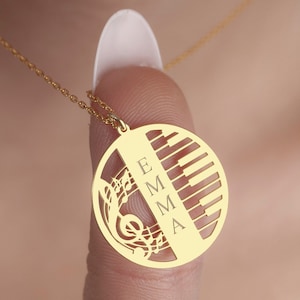 Custom Treble Clef Necklace, Treble Clef with Piano Key Jewelry, Music Note Pendant, Music Teacher Gift, Engraved Treble Clef Music Note
