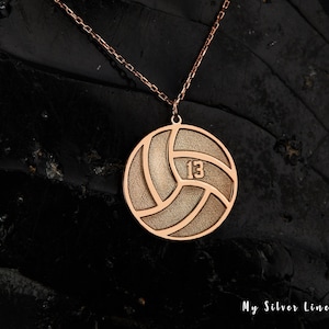 Volleyball Necklace in Sterling Silver, Custom Volleyball Pendant, Volleyball Team Gift, Volleyball Jewelry, Jersey Necklace, Sports Jewelry
