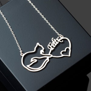 Cat Infinity Necklace in Sterling Silver, Custom Cat Jewelry, Gift for Cat Lover, Cat Memorial Necklace, Eternal Cat Love Pendant, Cat Charm image 1