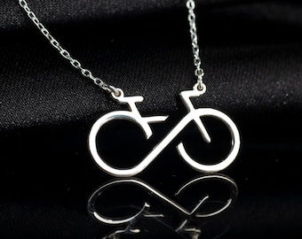 Infinity Bicycle Necklace, Sterling Silver Bicycle Pendant, Biking Inspired Charm, Cyclist Necklace, Biking Sport Gifts, Cycling Jewelry