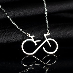 Infinity Bicycle Necklace, Sterling Silver Bicycle Pendant, Biking Inspired Charm, Cyclist Necklace, Biking Sport Gifts, Cycling Jewelry image 1