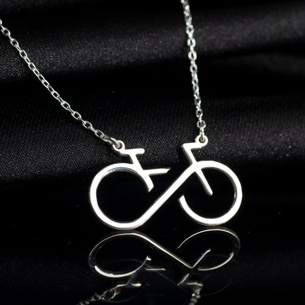 Infinity Bicycle Necklace, Sterling Silver Bicycle Pendant, Biking Inspired Charm, Cyclist Necklace, Biking Sport Gifts, Cycling Jewelry