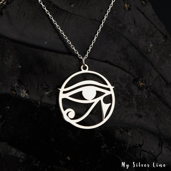 Eye of Ra Necklace in Sterling Silver, Eye of Horus Necklace, Spiritual Jewelry, Gift for Her, Eye of Ra Pendant, Evil Eye Charm, Ra Jewelry