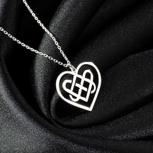 Celtic Knot Necklace in Sterling Silver, Heart Shape Celtic Knot Jewelry, Irish Knot Pendant, Trinity Knot Charm, Dainty Love Knot Necklace