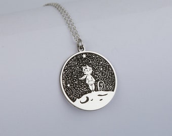Sterling zilveren prinsenketting: hanger van de Kleine Prins op de Maan