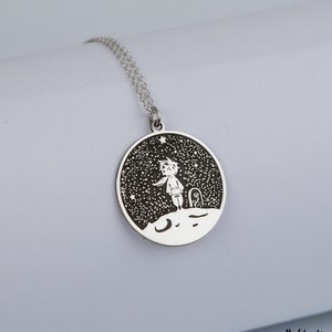 Sterling Silver Prince Necklace: Little Prince on The Moon Pendant