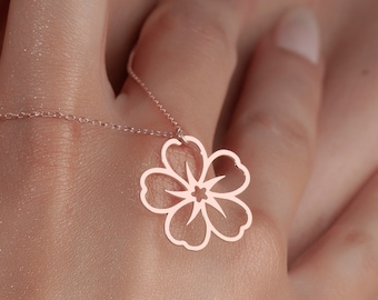 Sterling Silver Sakura Necklace: Dainty Cherry Blossom Floral Pendant