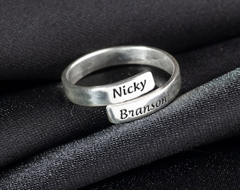 Wrap Name Ring, Custom Ring in Sterling Silver, Engraved Wrap Ring, Two Name Ring, Personalized Ring, Ring for Couples, Gift for Lovers