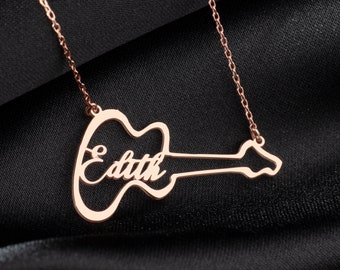 Personalized Guitar Jewelry, Guitar Necklace in Sterling Silver, Custom Guitar Pendant, Gift for Music Lover, Guitar Player Charm Gift